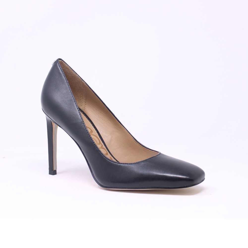 Sam Edelman Jaina Black Leather Square Toe Stiletto Pumps Heels Womens 7
